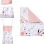 beeweed 4-Piece Crib Bedding Set for Boys Girls, Soft Baby Bedding Set Including Blanket, Crib Skirt, Crib Sheets & Diaper Stacker